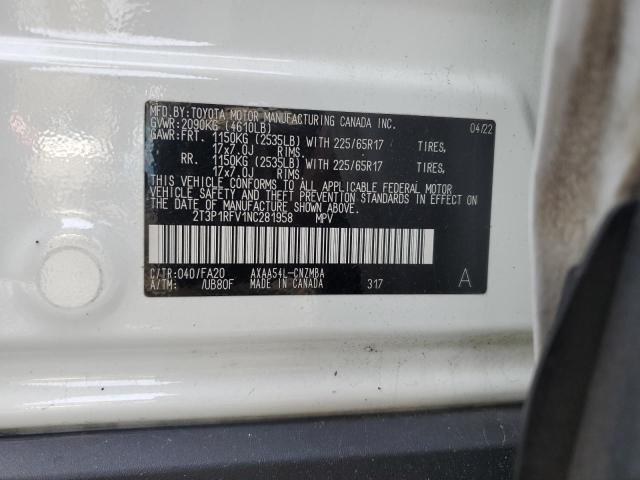 2T3P1RFV1NC281958 - 2022 TOYOTA RAV4 XLE WHITE photo 13