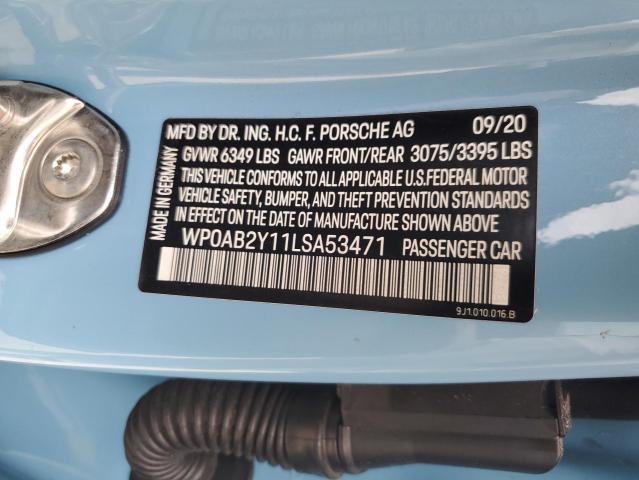 WP0AB2Y11LSA53471 - 2020 PORSCHE TAYCAN 4S TURQUOISE photo 13