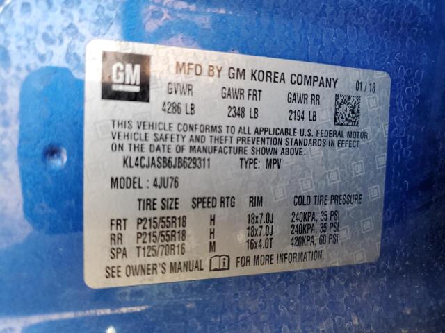 KL4CJASB6JB629311 - 2018 BUICK ENCORE PREFERRED BLUE photo 13