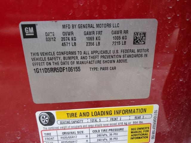 1G11D5RR5DF106155 - 2013 CHEVROLET MALIBU 1LT 红色 照片 13