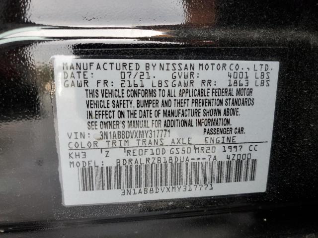 3N1AB8DVXMY317771 - 2021 NISSAN SENTRA SR BLACK photo 12