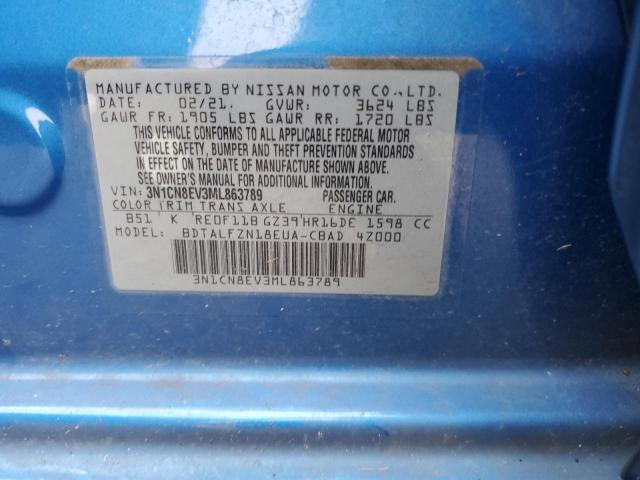 3N1CN8EV3ML863789 - 2021 NISSAN VERSA SV BLUE photo 13