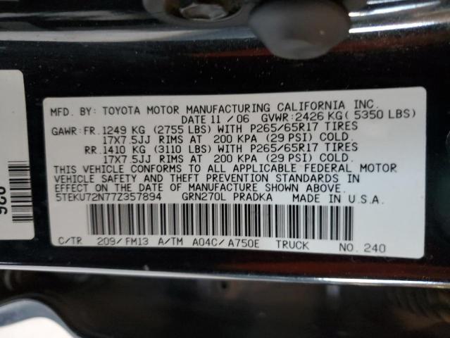 5TEKU72N77Z357894 - 2007 TOYOTA TACOMA DOUBLE CAB PRERUNNER LONG BED BLACK photo 12