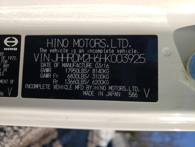 JHHRDM2H6HK003925 - 2017 HINO 195 WHITE photo 12