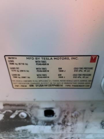 5YJSA1H12EFP49514 - 2014 TESLA MODEL S თეთრი ფოტო 12