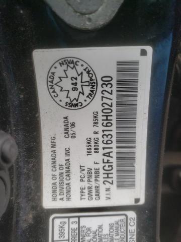 2HGFA16316H027230 - 2006 HONDA CIVIC DX VP Qara foto 12