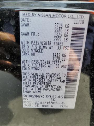 5N1DR2MM7KC594146 - 2019 NISSAN PATHFINDER S 黑色 照片 13