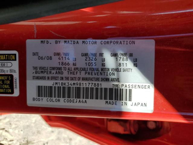 JM1BK34M981177881 - 2008 MAZDA SPEED 3 RED photo 12