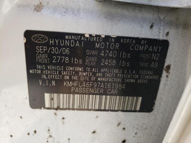 KMHFC46F97A161984 - 2007 HYUNDAI AZERA SE WHITE photo 12