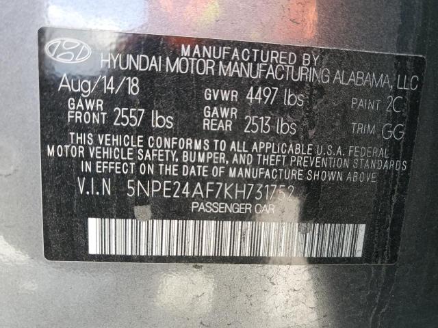 5NPE24AF7KH731752 - 2019 HYUNDAI SONATA SE GRAY photo 12