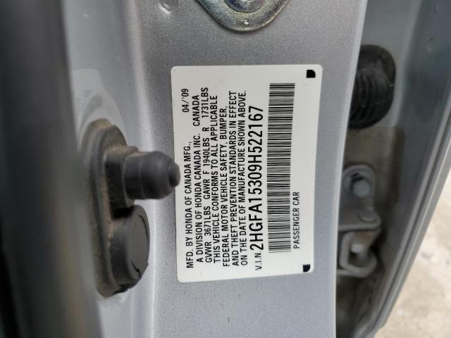 2HGFA15309H522167 - 2009 HONDA CIVIC VP SILVER photo 12