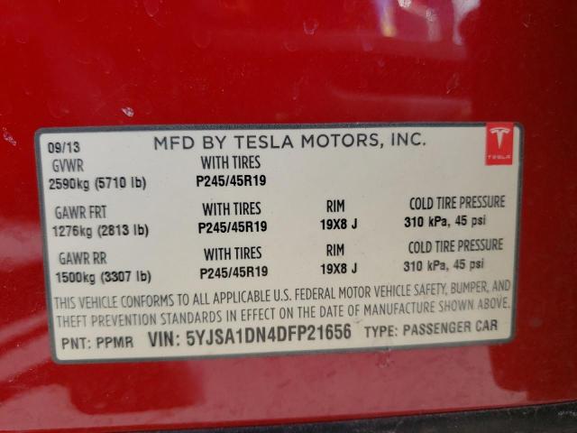 5YJSA1DN4DFP21656 - 2013 TESLA MODEL S RED photo 13