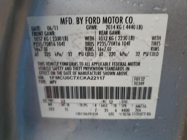 1FMCU0C7XCKA22117 - 2012 FORD ESCAPE XLS SILVER photo 13