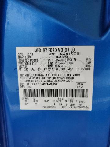 1FTFX1EF5BFD25400 - 2011 FORD F150 SUPER CAB BLUE photo 12