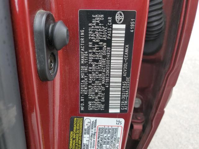 4T1BE30K05U014828 - 2005 TOYOTA CAMRY LE RED photo 12