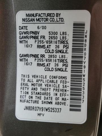 JN8DR07Y91W525337 - 2001 NISSAN PATHFINDER LE 棕色 照片 12