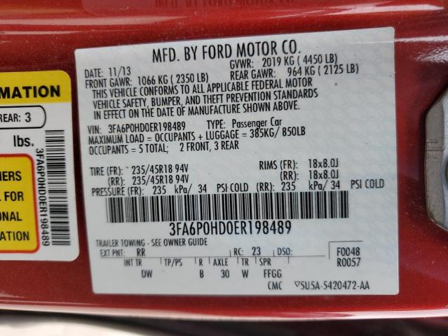 3FA6P0HD0ER198489 - 2014 FORD FUSION SE RED photo 13