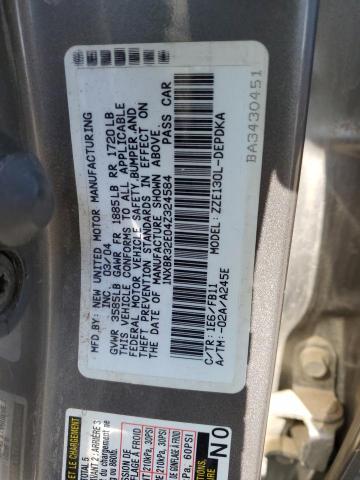 1NXBR32E04Z324584 - 2004 TOYOTA COROLLA CE SILVER photo 12