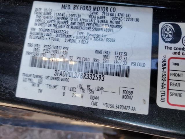 3FADP0L37BR332593 - 2011 FORD FUSION HYBRID BLACK photo 12