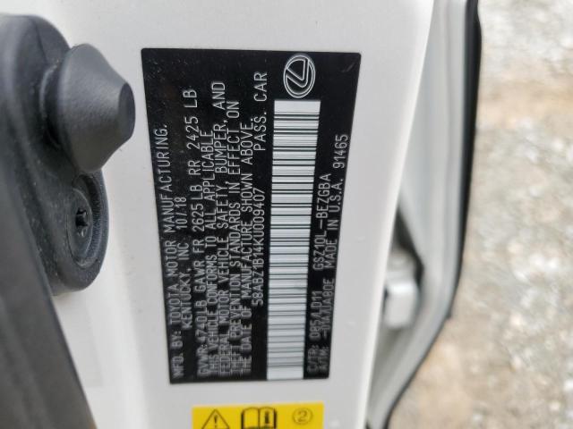 58ABZ1B14KU009407 - 2019 LEXUS ES 350 WHITE photo 12