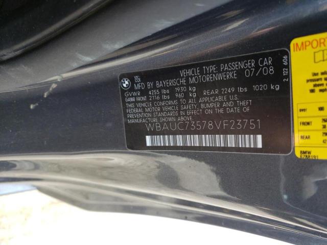 WBAUC73578VF23751 - 2008 BMW 135 I GRAY photo 10