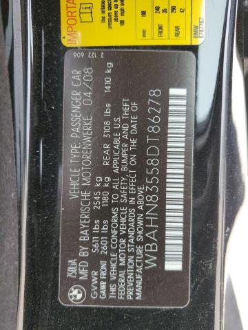 WBAHN83558DT86278 - 2008 BMW 750 LI BLACK photo 12