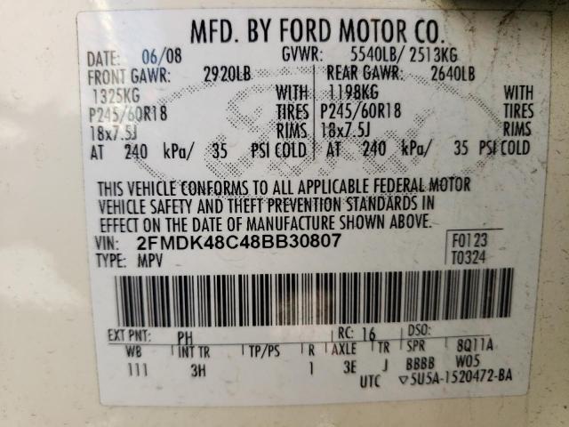 2FMDK48C48BB30807 - 2008 FORD EDGE SEL WHITE photo 13