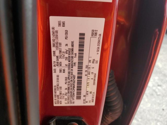 1FTEW1CP8KFD27457 - 2019 FORD F150 SUPERCREW RED photo 12