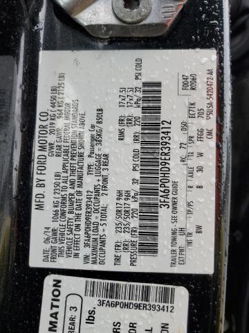 3FA6P0HD9ER393412 - 2014 FORD FUSION SE BLACK photo 12