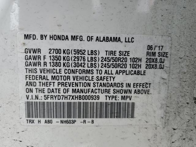 5FRYD7H7XHB000939 - 2017 ACURA MDX SPORT HYBRID ADVANCE WHITE photo 12