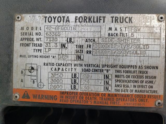 63365 - 1925 TOYOTA FORKLIFT BLACK photo 10