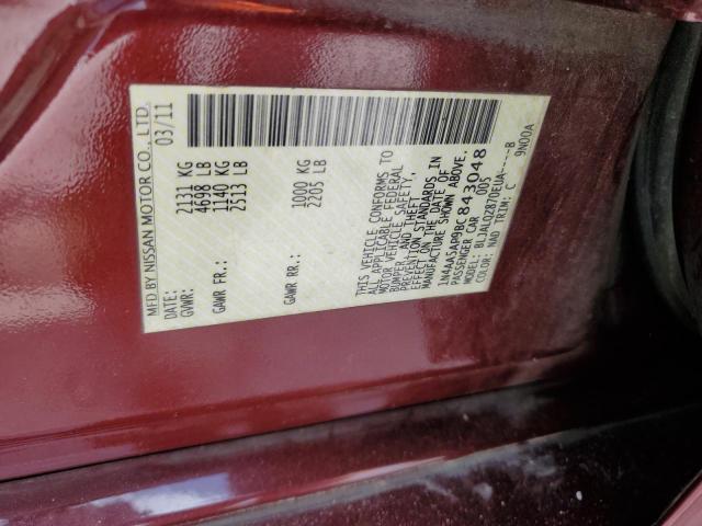 1N4AA5AP9BC843048 - 2011 NISSAN MAXIMA S MAROON photo 12