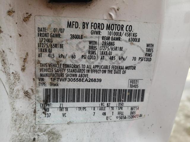 1FTWF30558EA26839 - 2008 FORD F350 SRW SUPER DUTY WHITE photo 12