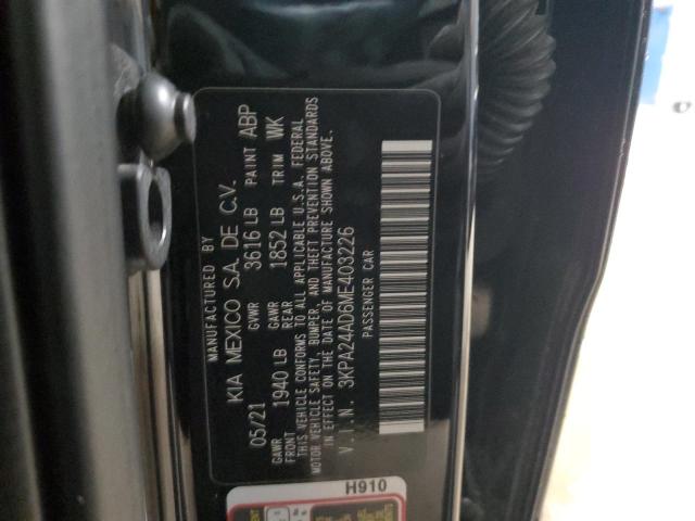 3KPA24AD6ME403226 - 2021 KIA RIO LX BLACK photo 12