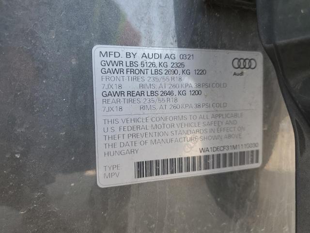 WA1DECF31M1115030 - 2021 AUDI Q3 PREMIUM S LINE 45 GRAY photo 14