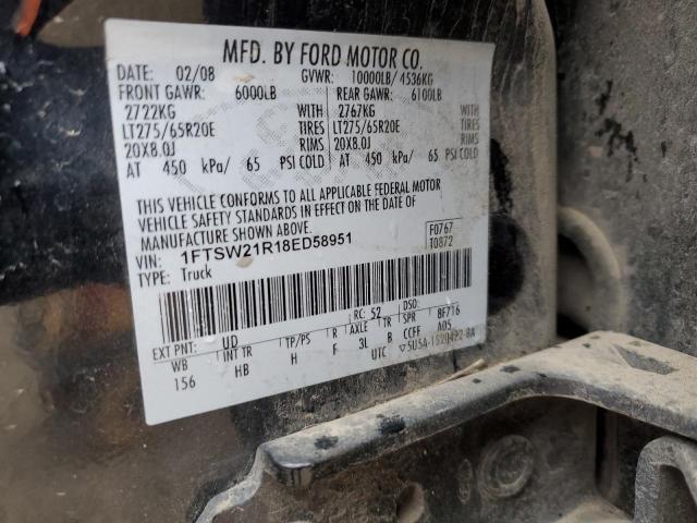 1FTSW21R18ED58951 - 2008 FORD F250 SUPER DUTY BLACK photo 12