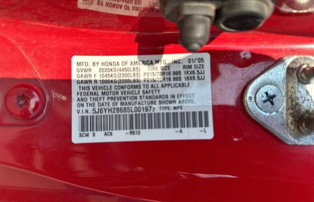 5J6YH28685L001977 - 2005 HONDA ELEMENT EX RED photo 10