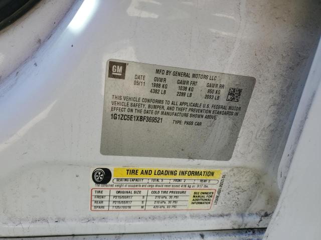 1G1ZC5E1XBF369521 - 2011 CHEVROLET MALIBU 1LT WHITE photo 12