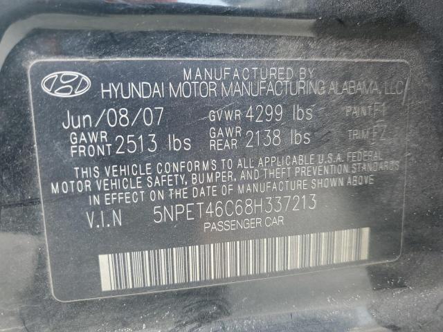 5NPET46C68H337213 - 2008 HYUNDAI SONATA GLS BLACK photo 12