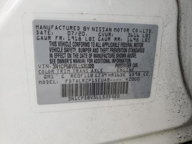 3N1CP5BV5LL535320 - 2020 NISSAN KICKS S WHITE photo 13