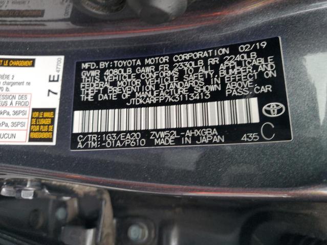 JTDKARFP7K3113413 - 2019 TOYOTA PRIUS PRIM 灰色 照片 12