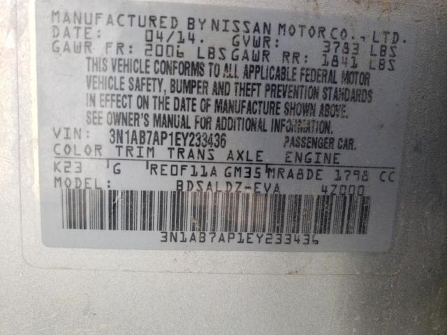 3N1AB7AP1EY233436 - 2014 NISSAN SENTRA S SILVER photo 13