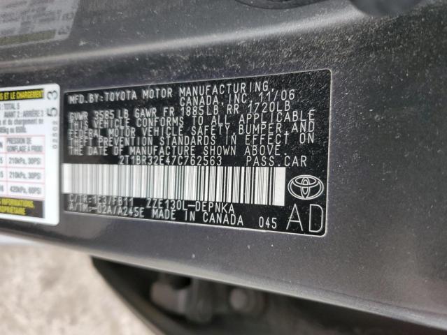 2T1BR32E47C762563 - 2007 TOYOTA COROLLA CE GRAY photo 12