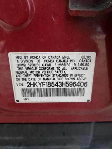 2HKYF18543H596406 - 2003 HONDA PILOT EXL RED photo 13