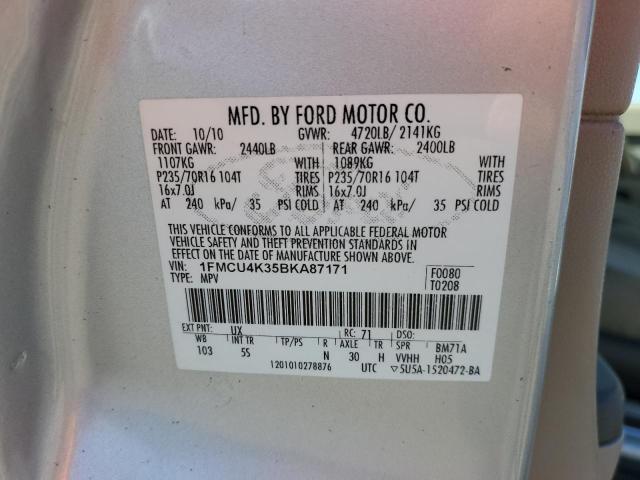 1FMCU4K35BKA87171 - 2011 FORD ESCAPE HYBRID SILVER photo 13