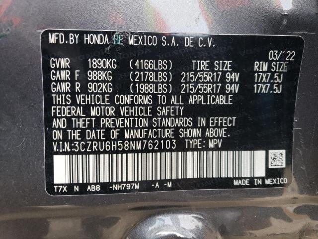 3CZRU6H58NM762103 - 2022 HONDA HR-V EX GRAY photo 12