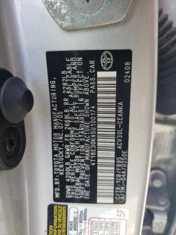 4T1BE30K45U100174 - 2005 TOYOTA CAMRY LE SILVER photo 12