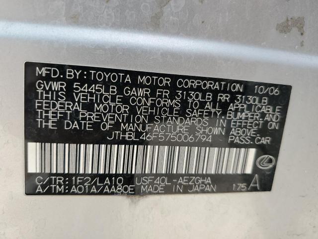 JTHBL46F575006794 - 2007 LEXUS LS 460 SILVER photo 12