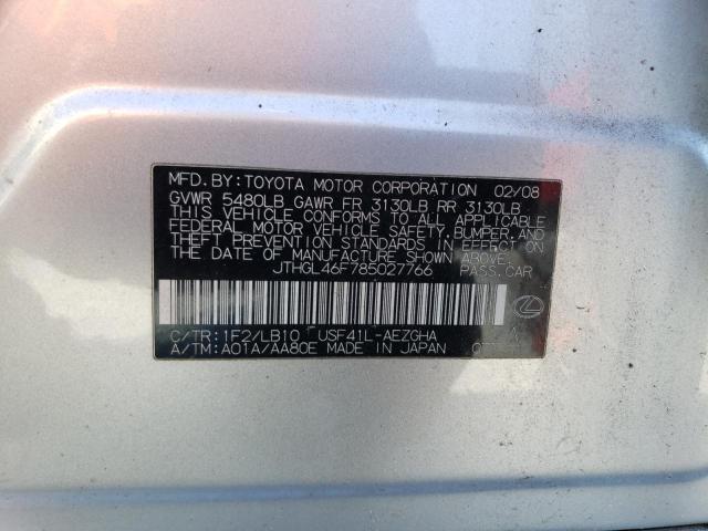 JTHGL46F785027766 - 2008 LEXUS LS 460L SILVER photo 12