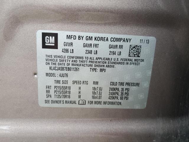 KL4CJASB7EB611261 - 2014 BUICK ENCORE TAN photo 12